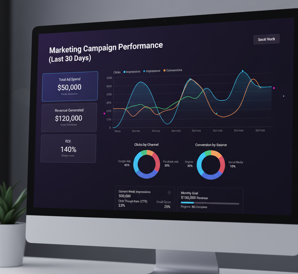 Marketing dashboard showing campaign performance